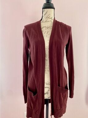 Matty M Open-Front Long Cardigan - Burgundy